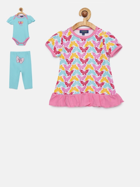 

Juniors by Lifestyle Girls Blue & Pink Printed Top with Pyjamas and Bodysuit