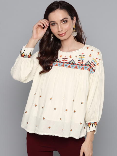 

Label Ritu Kumar Women Off-White Embroidered Styled Back Top