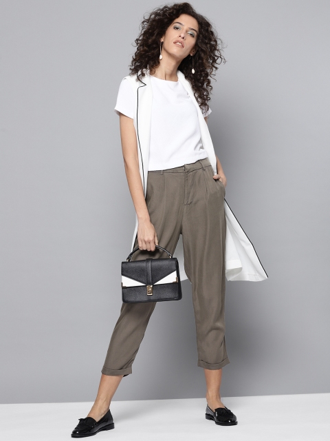 

Label Ritu Kumar Women Olive Brown Cropped Trousers