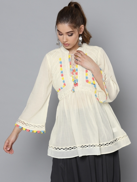 

Label Ritu Kumar Women Off-White Self-Design A-Line Top