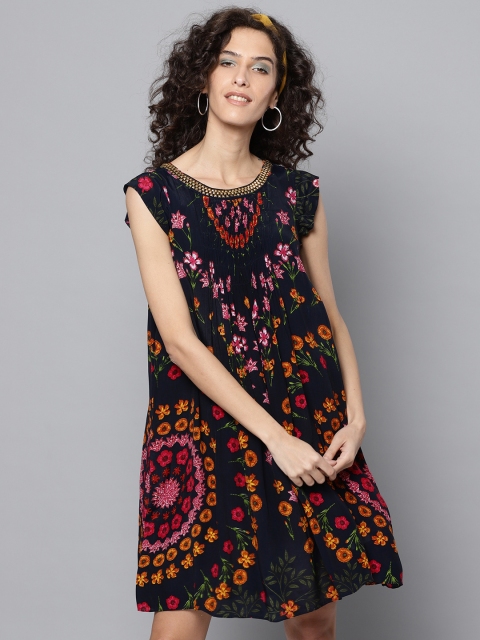 

Label Ritu Kumar Women Navy Blue Printed A-Line Dress