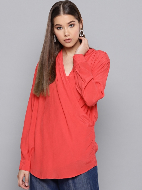 

Label Ritu Kumar Women Coral Red Solid Wrap Top