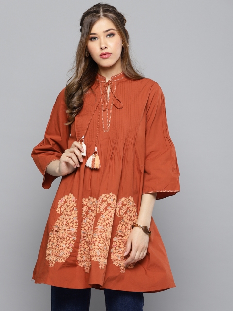 

Label Ritu Kumar Rust Embroidered A-Line Tunic