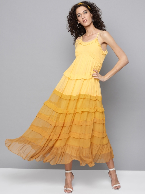 

Label Ritu Kumar Women Yellow Colourblocked Maxi Dress