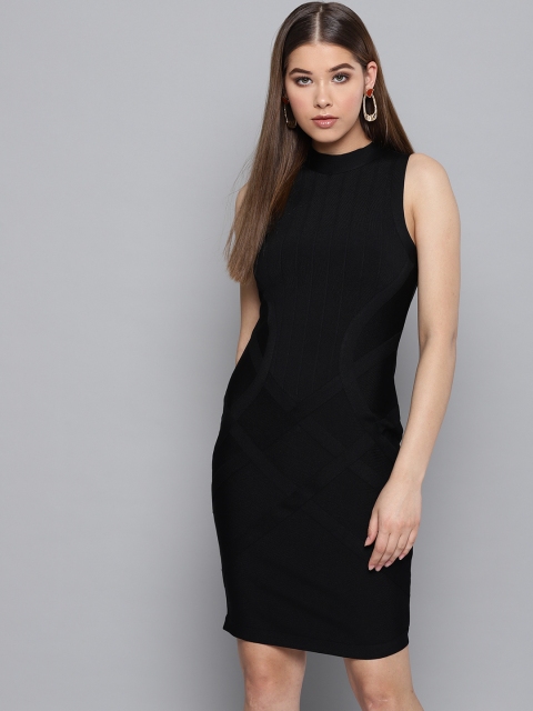 

Label Ritu Kumar Women Black Self-Design Sheath Dress