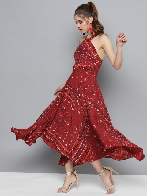 

Label Ritu Kumar Women Maroon & White Printed Maxi Dress