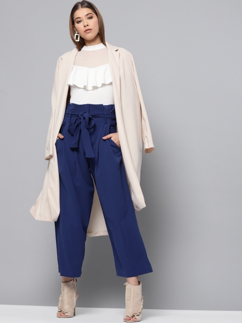 

Label Ritu Kumar Women Blue Cropped Parallel Trousers