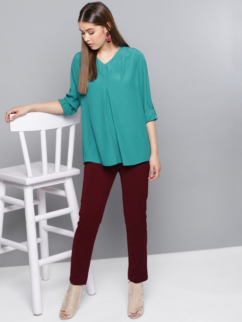 

Label Ritu Kumar Women Green Solid A-Line Top