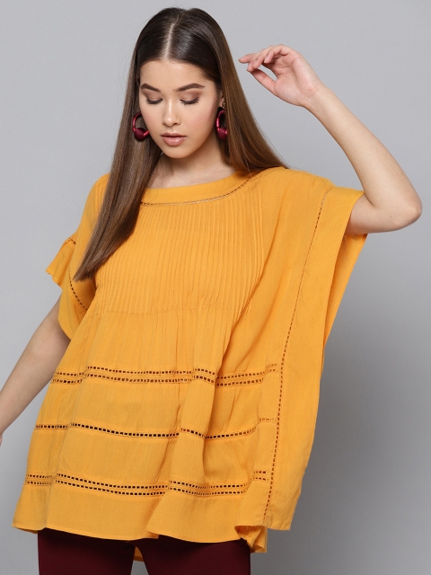 

Label Ritu Kumar Women Mustard Yellow Solid Kaftan Top