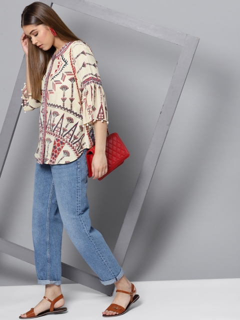 

Label Ritu Kumar Women Beige Printed Top