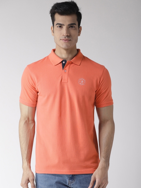 

Richlook Men Coral Orange Solid Polo Collar T-shirt