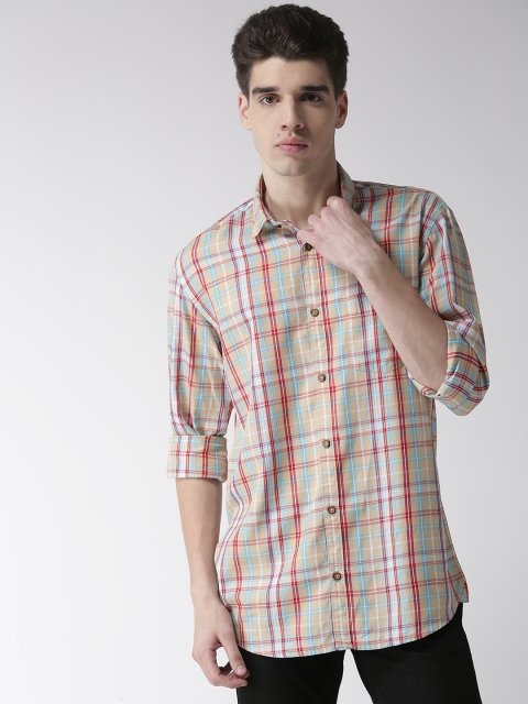 

Richlook Men Beige & Red Slim Fit Checked Casual Shirt