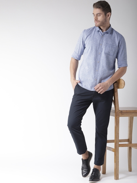 

Richlook Men Blue Slim Fit Solid Linen Smart Casual Shirt