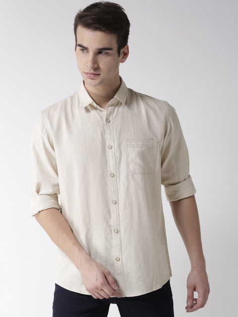 

Richlook Men Beige Linen Slim Fit Solid Casual Shirt