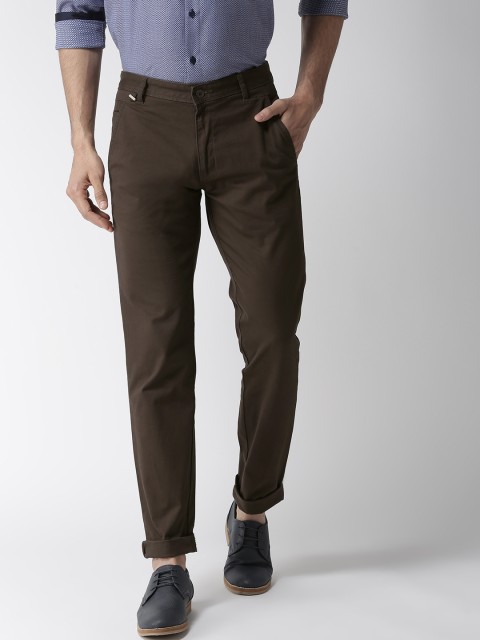 

Richlook Men Olive Brown Slim Fit Solid Trousers