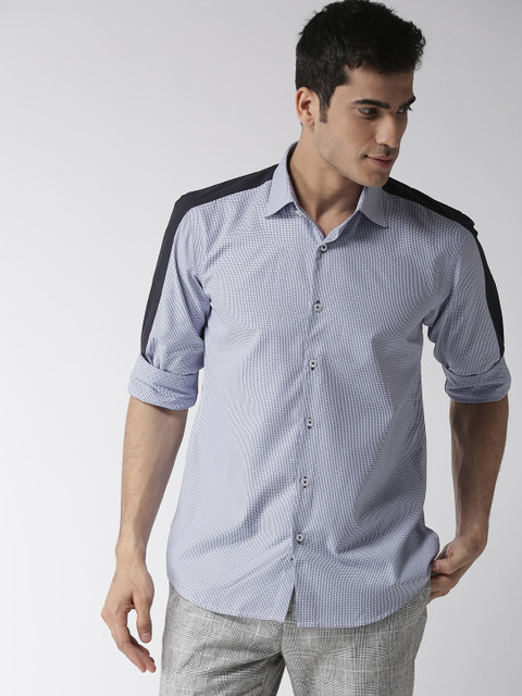 

Richlook Men Blue & White Regular Fit Self Design Smart Casual Shirt