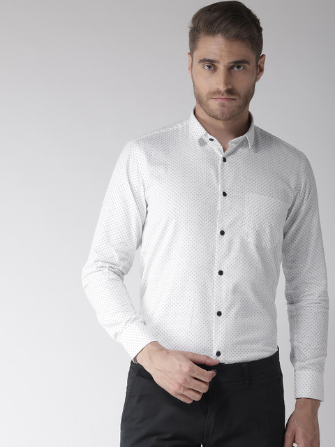 

Richlook Men White & Navy Blue Regular Fit Printed Smart Casual Shirt