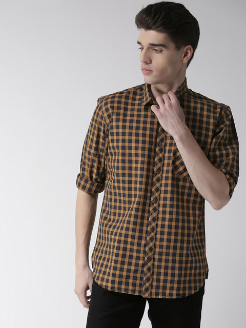 

Richlook Men Brown & Black Slim Fit Checked Casual Shirt