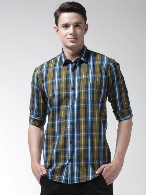 

Richlook Men Olive Green & Blue Slim Fit Checked Casual Shirt