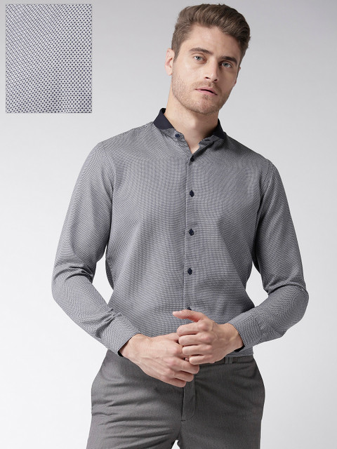 

Richlook Men Navy Blue & White Regular Fit Self Design Smart Casual Shirt