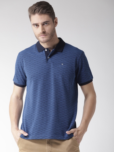 

Richlook Men Blue Self Design Polo Collar T-shirt
