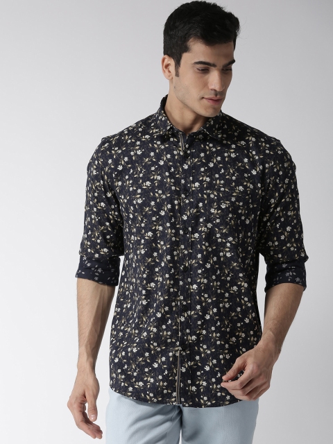 

Richlook Men Navy & Beige Slim Fit Printed Casual Shirt, Navy blue