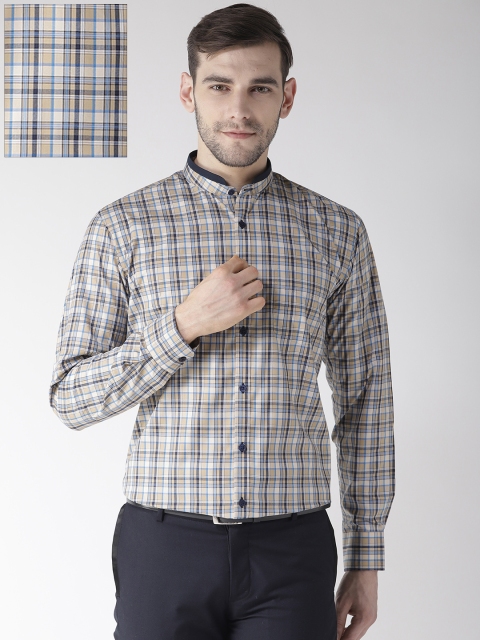 

Richlook Men Beige & Navy Blue Slim Fit Checked Formal Shirt