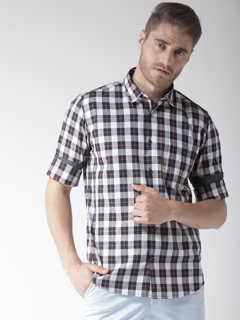 

Richlook Men Navy Blue & White Slim Fit Checked Casual Shirt