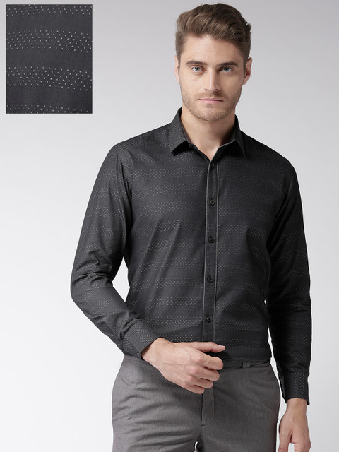 

Richlook Men Black & Grey Regular Fit Self-Striped Smart Casual Shirt