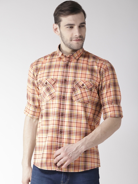 

Richlook Men Orange & Burgundy Slim Fit Checked Casual Shirt