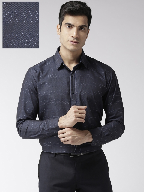 

Richlook Men Navy Blue Regular Fit Self-Striped Smart Casual Shirt