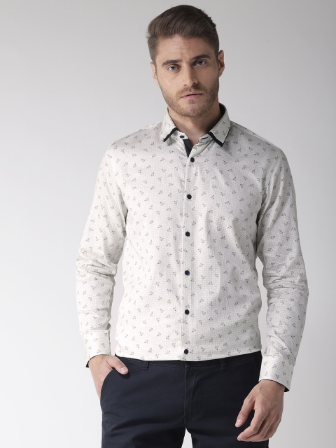 

Richlook Men Cream-Coloured & Navy Blue Regular Fit Printed Smart Casual Shirt