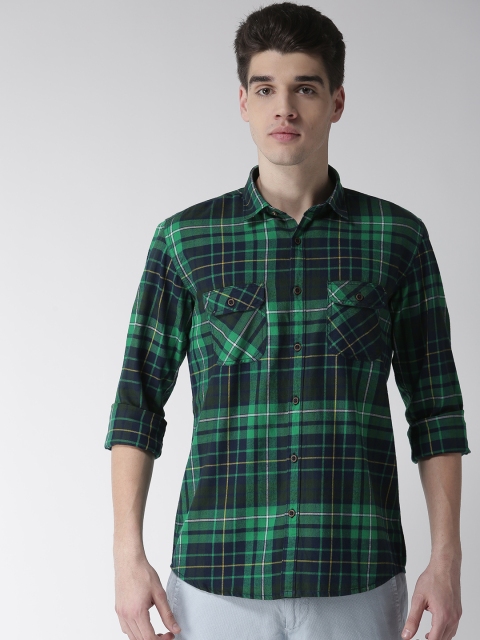 

Richlook Men Green & Navy Blue Slim Fit Checked Casual Shirt