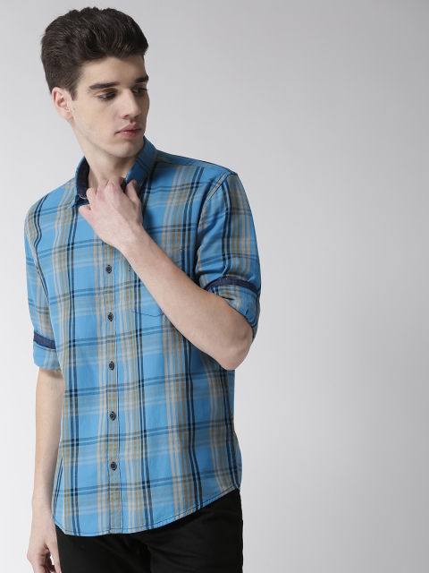 

Richlook Men Blue & Mustard Yellow Slim Fit Checked Casual Shirt