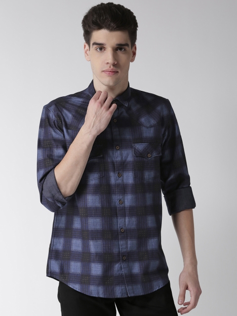 

Richlook Men Navy Blue Slim Fit Checked Casual Shirt
