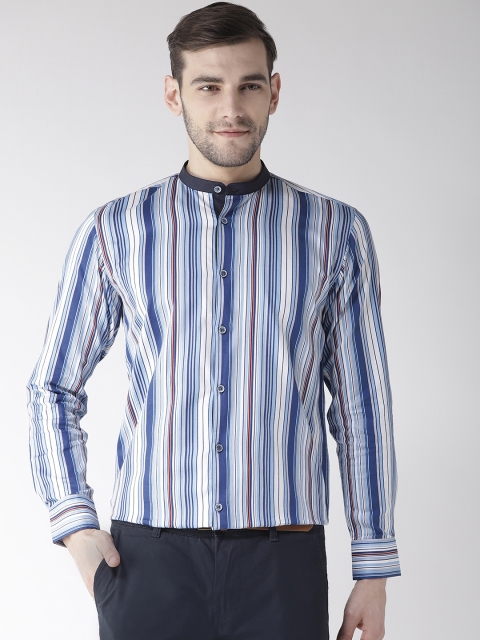 

Richlook Men White & Blue Regular Fit Striped Smart Casual Shirt