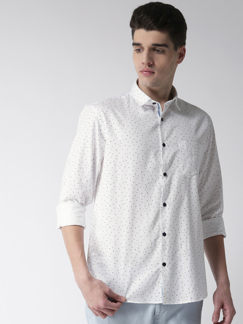 

Richlook Men White & Navy Blue Regular Fit Printed Casual Shirt