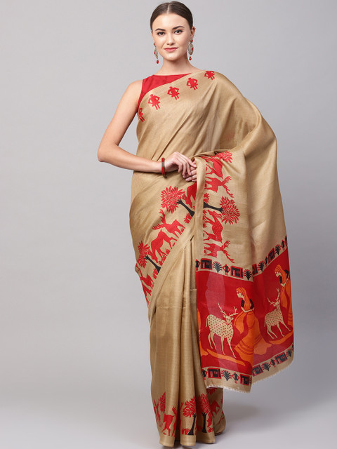 

Ishin Beige Solid Saree