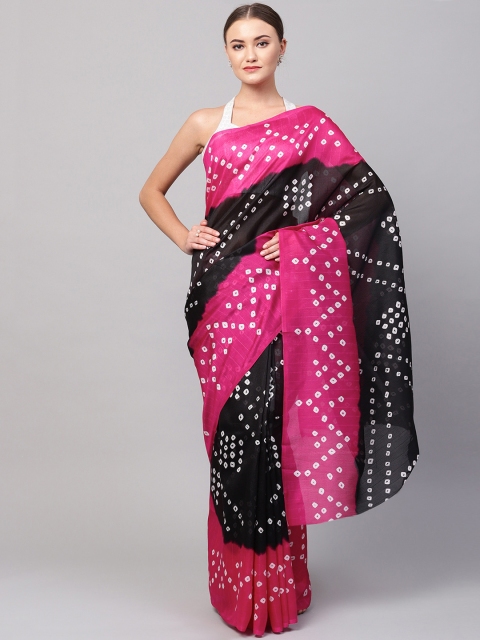 

Mitera Pink & Black Bandhani Print Saree