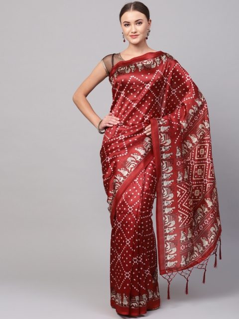 

Ishin Maroon & Off-White Bandhani Print Saree