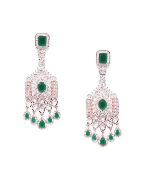 

Alamod Women Green & White Contemporary Drop Earrings