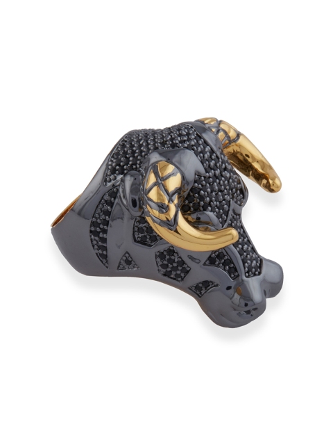 

Shaze Women Black & Gold-Plated Stone-Studded Ring