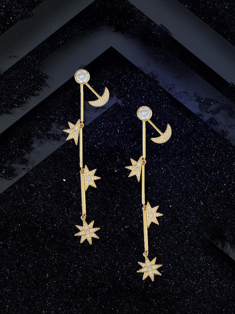 

shaze Gold-Plated Antique Crystals Contemporary Drop Earrings