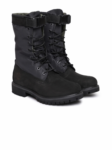 

Timberland Men Black Solid HER 6IN PREM Leather High-Top Flat Boots