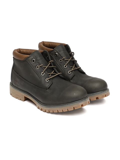 

Timberland Men Black Solid PREM WP Leather Mid-Top Flat Boots