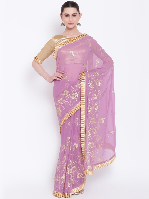 

Kvsfab Lavender Embellished Poly Georgette Saree