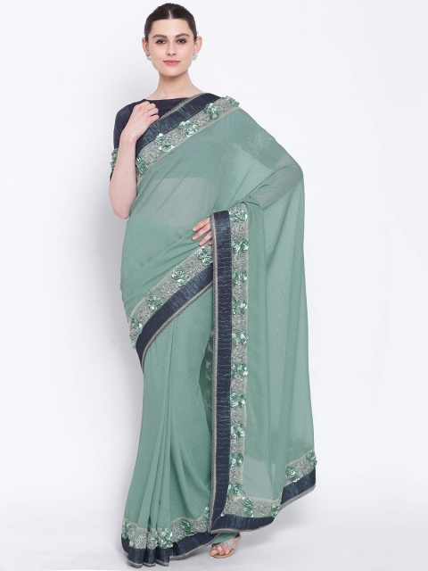 

Kvsfab Grey Solid Poly Georgette Saree