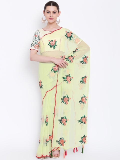 

Kvsfab Green Embroidered Poly Georgette Saree