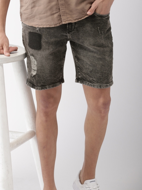 

Mast & Harbour Men Black Washed Regular Fit Distressed Denim Shorts