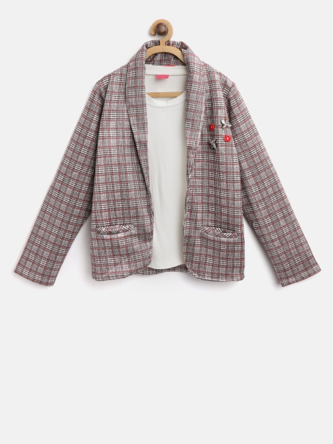 

Tiny Girl Beige & Red Checked Blazer with Top